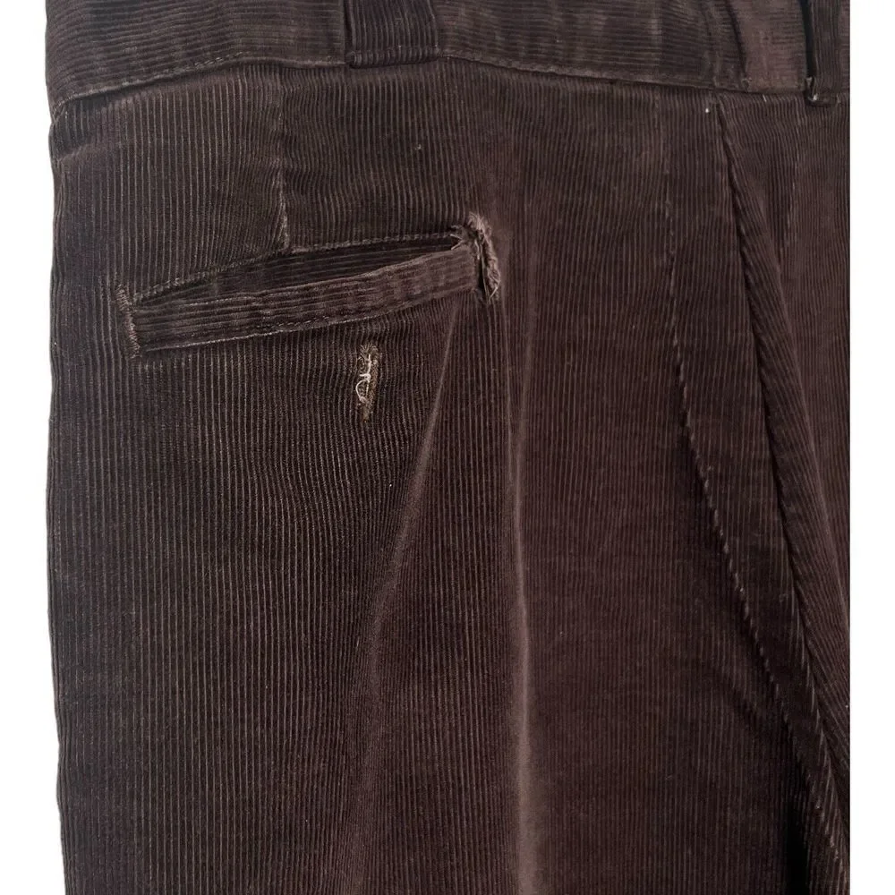 Vtg. L.L. Bean Men's USA Made Flat Front Corduroy Brown‎ Pants Size 38x31 Flaws